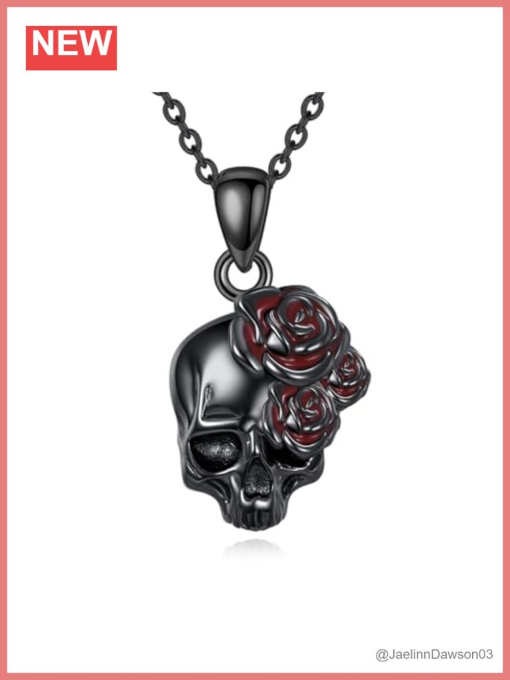 Skull Necklace Sterling Silver Pendant Gothic Rose Adjustable Chain 18+2in